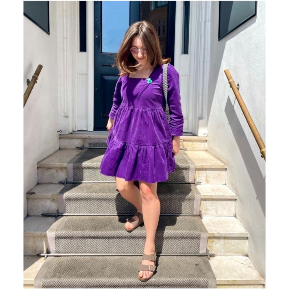 Teddy Fresh Corduroy Square Neck Purple Mini Dress Size: Small